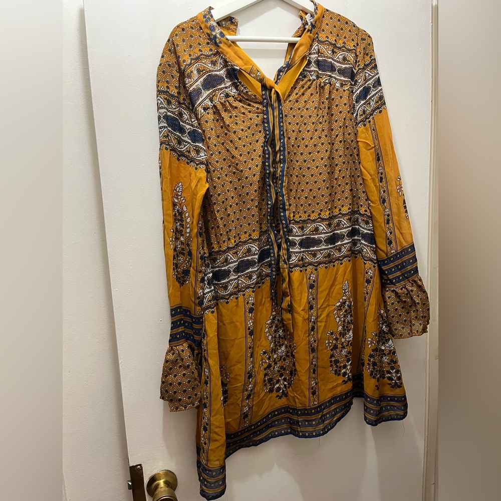 60s style yellow blue white patterned dress